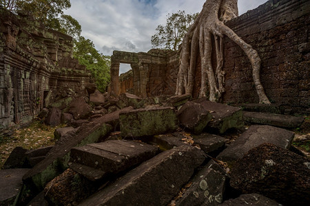 旅游著名的暹粒古代普拉萨特雷哈汗寺庙柬埔寨西姆收获图片