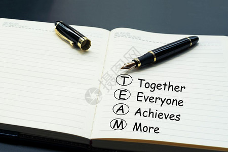 标签责任想象团队工作概念在每日笔记本上联合人成就和更多的人一起用豪华钢笔书写团队工作单词图片
