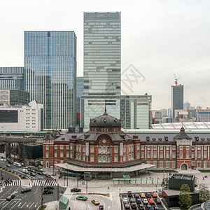 东京火车站下午从阳台建筑地标和交通概念的场景东京火车站建造蓝色的铁路图片