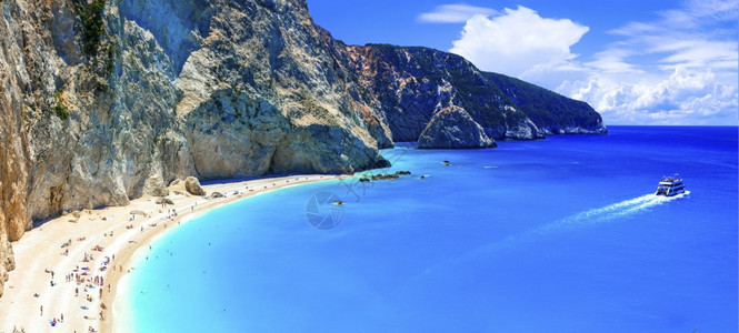 希腊最好的海滩爱奥尼亚群岛莱夫卡达美丽的波尔图卡齐基如画夏天莱夫卡斯图片