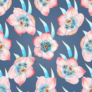 花的打印无缝图案与粉红色藜芦花芽叶装饰树枝在白色孤立水彩插图手工制作现代的设计图片