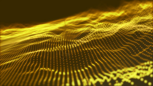 大批数据用户界面抽象的金粒子波未来技术数字据点飞溅动画3D投影图片