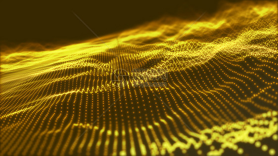 大批数据用户界面抽象的金粒子波未来技术数字据点飞溅动画3D投影图片