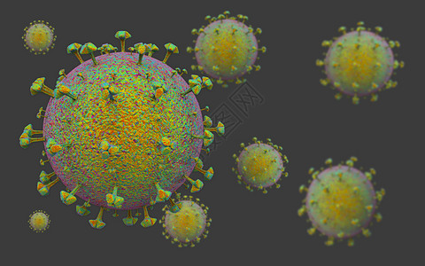 3d使危险绿色Covid19Corona标志符号许多细胞以流动作为背景非典警告疾病图片