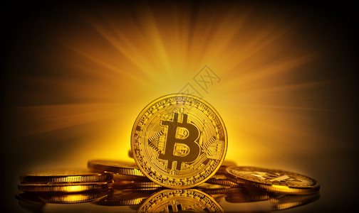 市场少量Bitcoin站在硬币和亮光射线散落的背景上开发一种新的虚拟货币TorningBitcoin站在硬币和闪光线散分图片