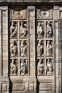 旅游的圣地亚哥文化十五世纪罗马天主教神像圣门古老雕塑集组第15世纪的神圣之门图片