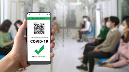 代码旅游行者持有疫苗护照证书以显示COVID19疫苗接种状态在冠大流行期间国际旅需要数字健康证书旅行者持有疫苗护照证书以显示疫苗图片