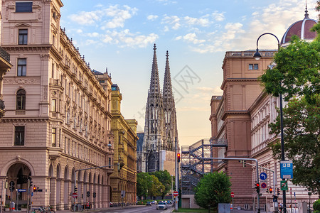 VotiveChurch或Votivkirche在维也纳环路奥地利在维也纳环路奥地利主教堂哥特建筑的图片