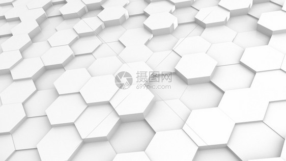 建筑学六边形3D将白色抽象蜂蜜堆以照明和阴影倾斜角转换成白色抽象蜂窝随机地表层背景灰色的图片