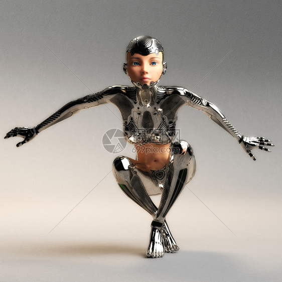 外星人未来派女机器3D说明一名女Cyborg图片