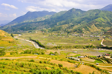 场地热带越南TaVan村米田梯的山区景象草图片