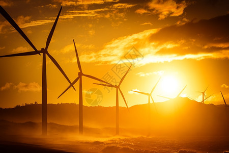 工业的创新日落时风轮涡发电机在海岸线的风力涡轮动发电机抛光灯菲律宾可再生能源替代产情况资源图片
