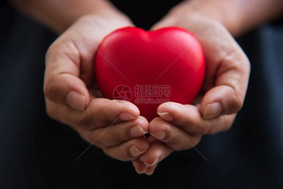 将红心贴紧双手作为心脏捐赠者给予红心作为爱的情人节日医疗通风器和心捐献者慈善悲与健康之手帮助自由生命捐赠药物血液妈图片