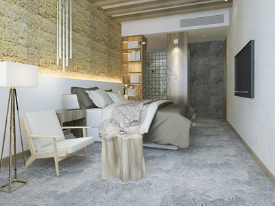 房间住宅室内的3d在度假旅馆和村提供豪华热带卧室套房图片