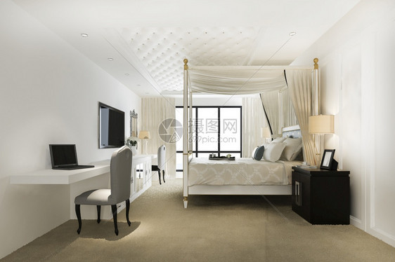 当代的室内3d在酒店和度假村提供豪华旧式卧室套房沙发图片