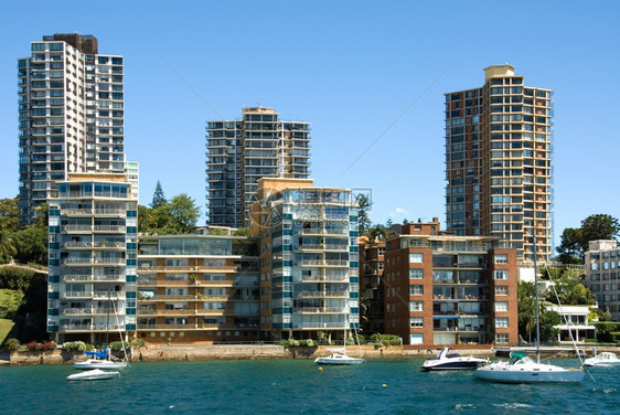 边缘澳大利亚悉尼港岸沿一带的公寓楼建筑奢华明尼斯图片
