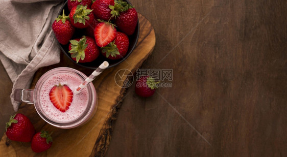 甜点顶视图草莓奶昔吸管高分辨率照片顶视图草莓奶昔吸管高质量照片叶子浆果图片
