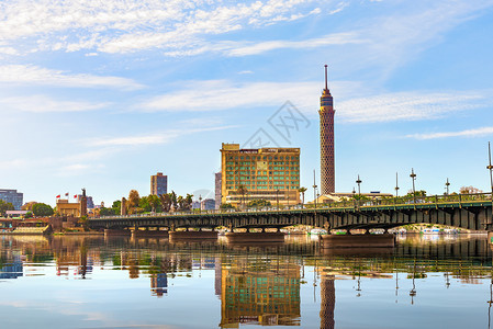 旅游开罗早上城市风景埃及桥台和电视塔的野埃及开罗早晨城市景色高楼非洲图片