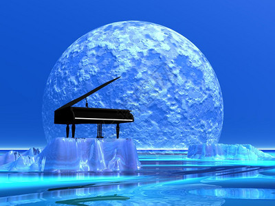 钢琴站在月光前的冰山上插图自然反射图片