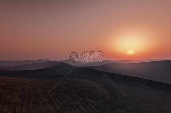 热的天空干旱沙漠日落的景象图片