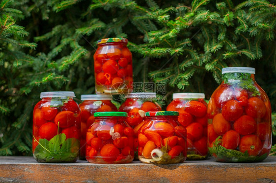 在罐子中生产装番茄加工你自己的蔬菜作物在罐中生产装番茄泡菜黄瓜家图片