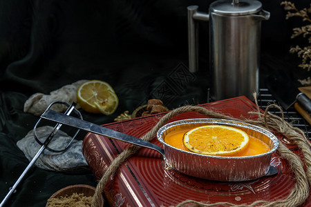 健康烹饪馅饼传统法国甜点在美丽背景上的橙子芝士蛋糕一品美味的季节早餐选择焦点图片