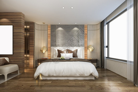 3D在酒店提供漂亮的豪华卧室套房装有镜子衣柜家具住宅架子图片