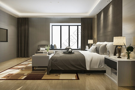 电视3D在酒店提供漂亮的豪华卧室套房装有镜子衣柜地面质图片