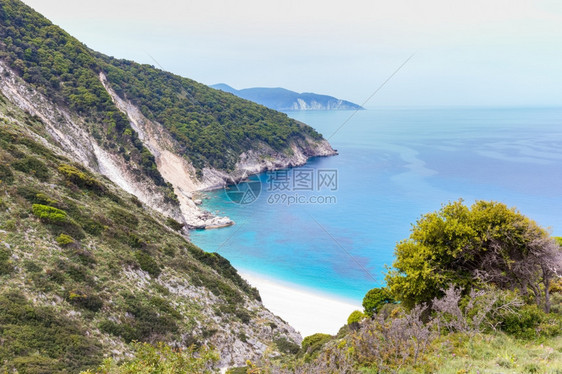岩石希腊凯法洛尼亚沿岸的山脉和海洋地区场景平线图片