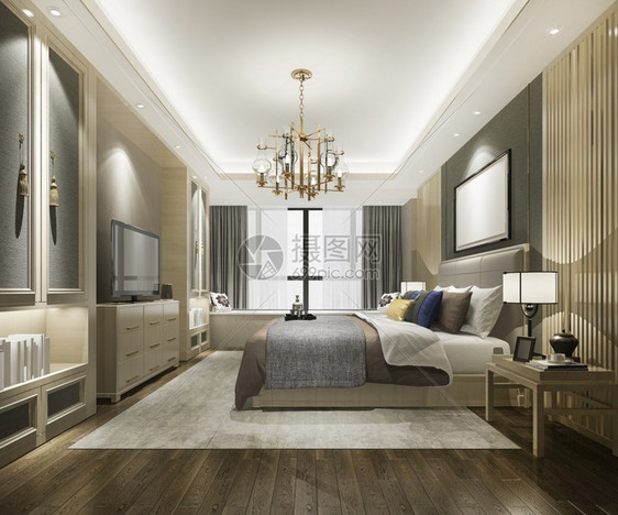 枕头3D提供美丽的奢华豪卧室套房在酒店和柜子装饰风格墙图片