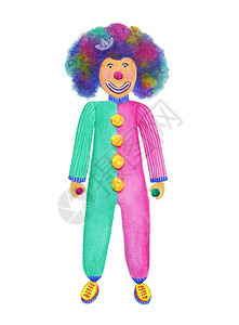 狂欢玩水彩色小丑有趣的配多彩球的花水色插图友好图片