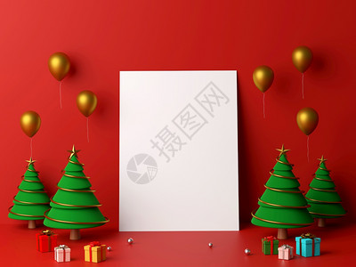 庆典雪橇白纸的景象将墙靠在圣诞树上场景图片