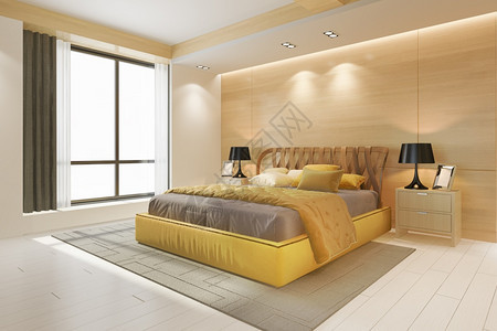 家具休息3d在最起码的旅馆提供美丽奢华豪黄色卧室套房图片