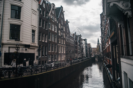 传统的具有阿姆斯特丹河流运漂亮房子的可舒适欧洲建筑老美丽图片