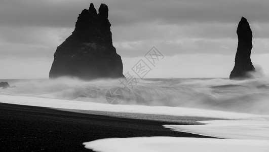 环境户外海浪雷尼斯德朗古尔的岩石斑点欧洲冰岛维克附近的雷尼斯法哈拉海岸图片