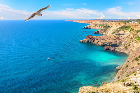 在克里米亚的黑海美丽斗篷菲奥伦特和凉水克里米亚的黑海美丽斗篷菲奥伦特和凉水海鸥山岸图片
