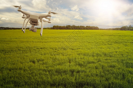 自然绿色种子以高分辨率数码相机在农作物田业概念上飞行的无人驾驶飞行器多机图片
