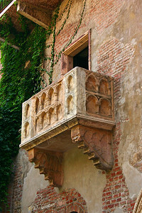 意大利维罗纳著名的JuliaBalcony砖浪漫的墙图片