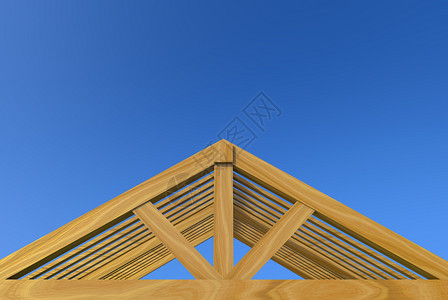 内部的插图框架3d使建筑新屋顶木造工程不完全在蓝天背景上隔开剪切路段图片