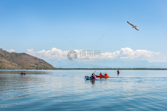 爬坡道皮划艇黑山夏日在Scadar湖的Scadar湖上进行战斗景观图片