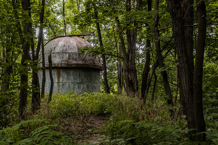 绿色草速连科乌克兰基辅森林中旧遗弃的天文台图片