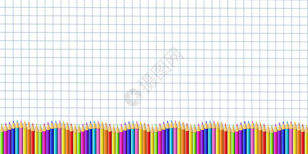 夹子方格的波浪状矢量矩形下线边框由彩色木铅笔制成在图形纸背景画上用彩色木铅笔制成返回学校框架与模板概念横幅相邻的学校框架标语带有图片