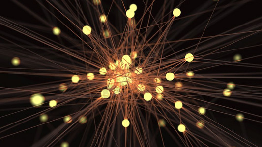 黄色的科学明亮黄色光灯泡摘要未来技术网络节点有线数据传输路连接和通信结构概念脑神经和电子主题要素3D插图D大脑和电子中枢背景图片