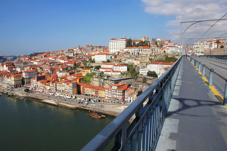 葡萄牙语浪漫的城市葡萄牙波尔图杜罗河岸堤景上午多姆路易斯一号桥图片