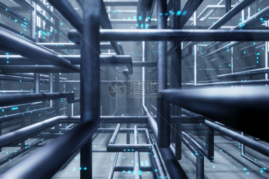 架子联网电信服务器室数据中心背景三维翻接器的电线管道图片