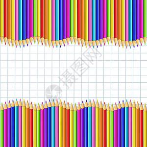 海报多色的瞳孔矢量方瓦维边框由多彩木铅笔编成在白支票笔记本背景上排成行回到学校框架与模板概念接轨复制文字空间为矢量方瓦的边框由多图片