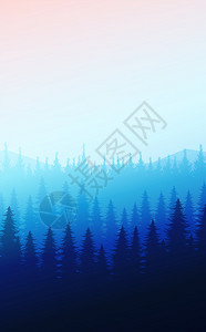 特点自然森林天松树山地平面壁纸湖貌浅棕树红天空日出和落说明矢量风格色彩多的视野背景云山脉图片