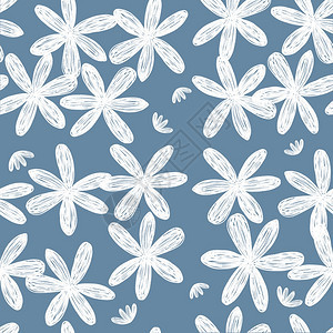 手画白菊花系列艺术说明无缝背景可打印包装织物纺等开花时尚美丽的图片