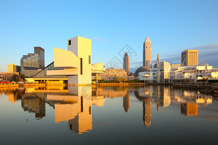 从美国俄亥州克利夫兰港市中心的天线城联合著名户外图片