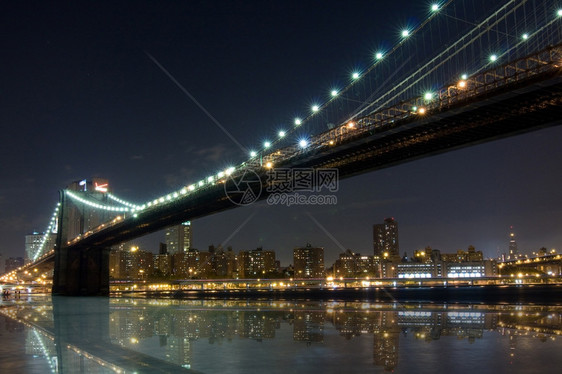 布鲁克林桥晚上纽约门日落海港图片